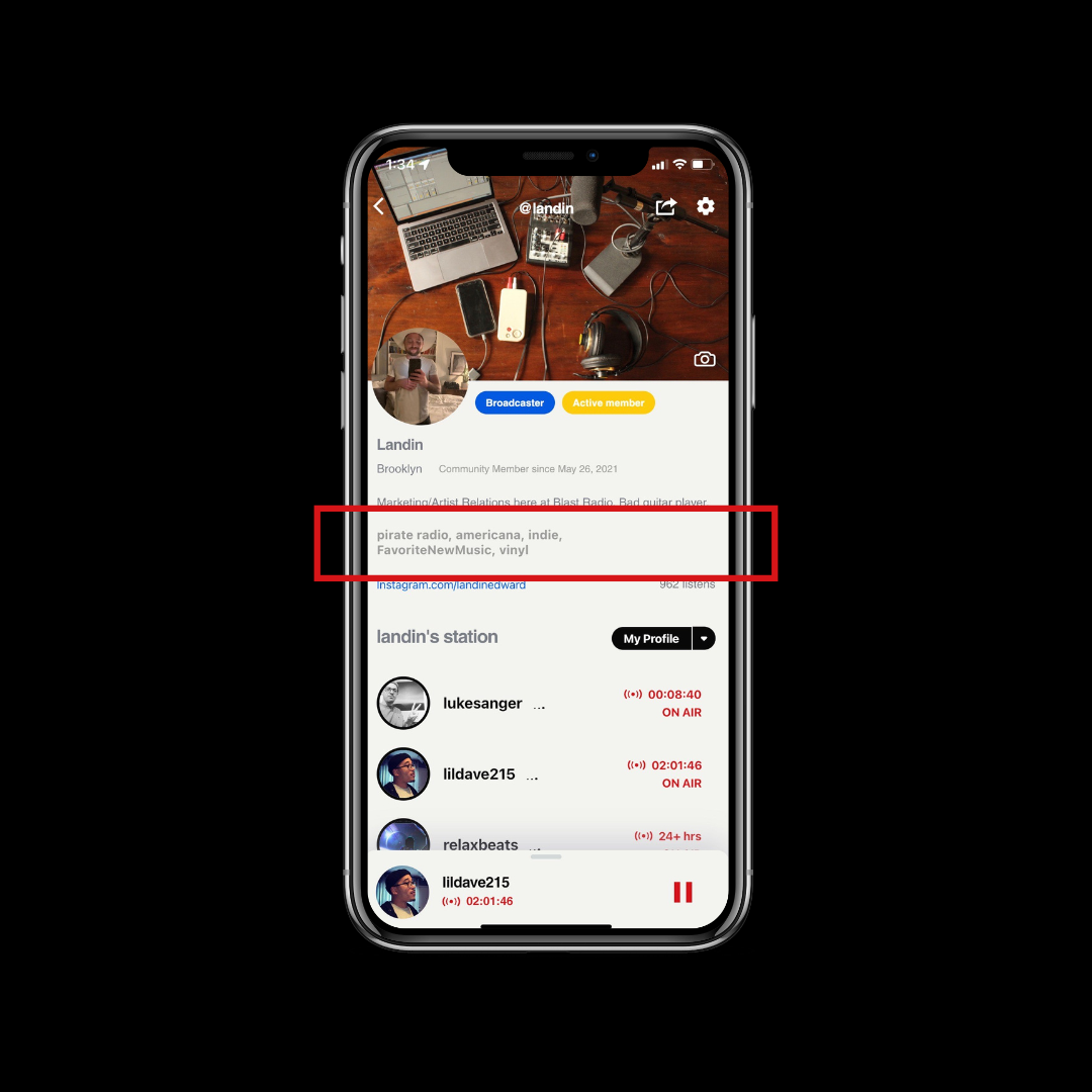 Add tags to your Blast Radio profile